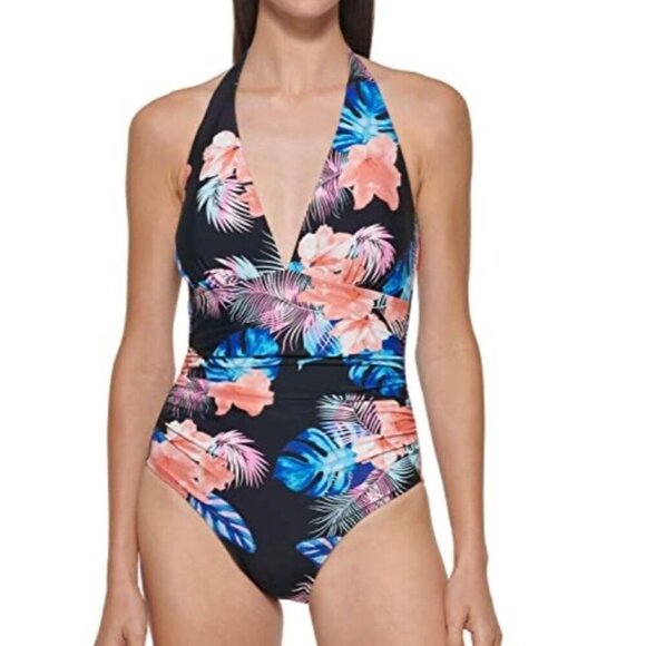 DKNY Ladies Halter Shirred Swimsuit Size XLarge Tummy Control New With Tags NWT - Picture 2 of 11